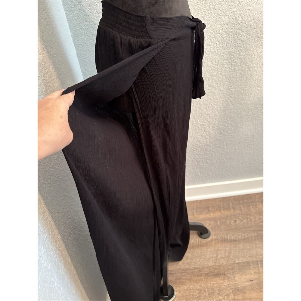 KONA SOL Black Tie Front Side Slit Swimsuit Cover Pants Medium Gauzy Vacay Pool - Picture 3 of 10